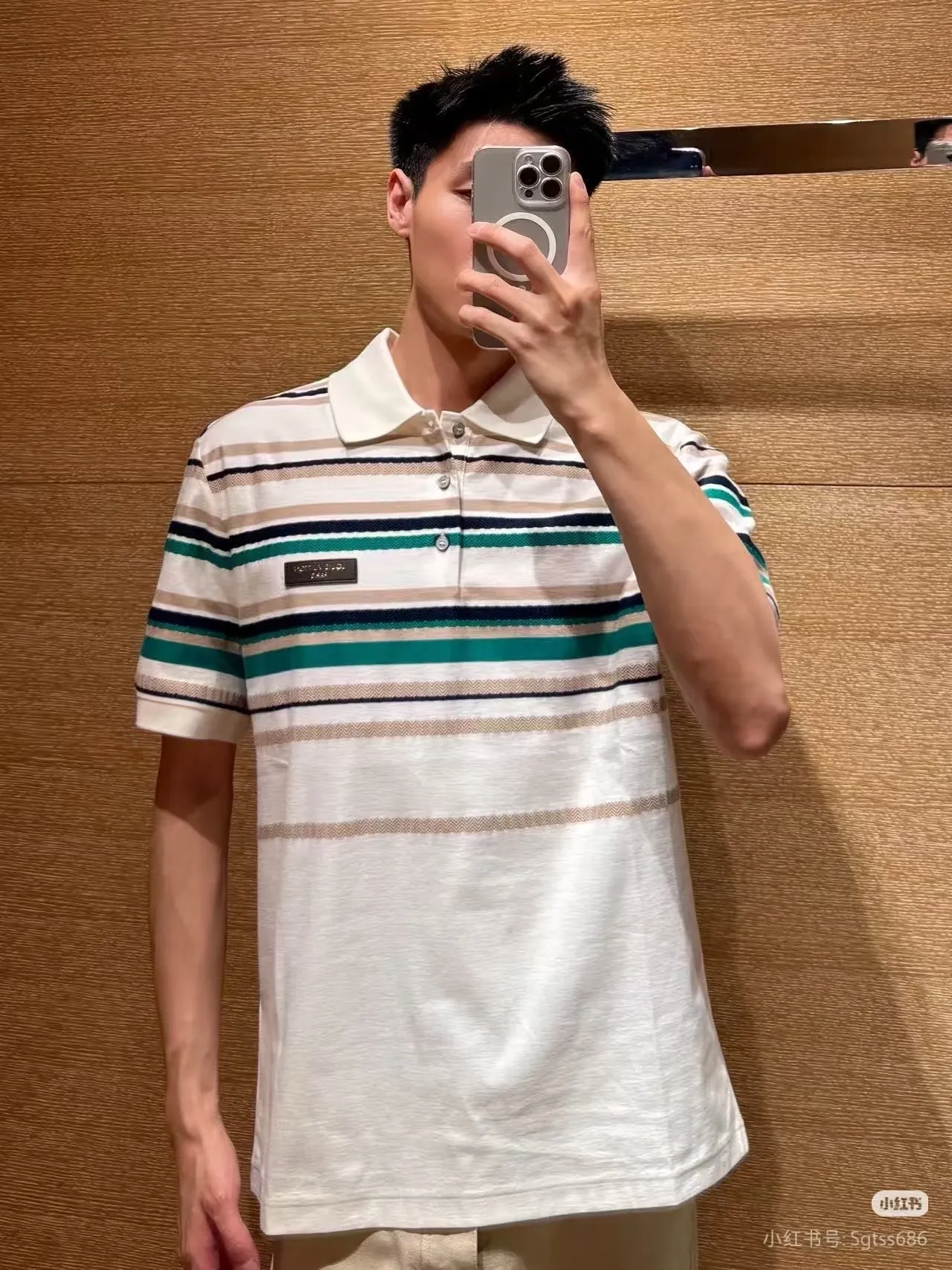 Louis Vuitton/Louis Vuitton leather label striped Polo short sleeves
